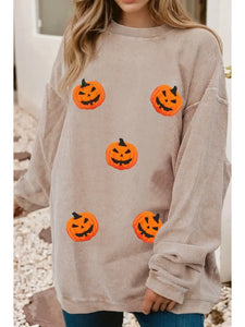 Chenille Pumpkin Corded Sweatshirt 9/7