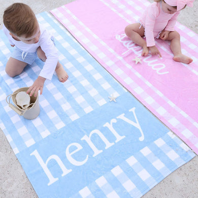 Gingham Style Personalized Beach Towels 5/5