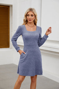 Long Sleeve Ribbed Polyester Dress 11/24