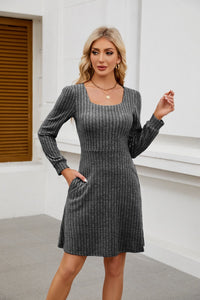 Long Sleeve Ribbed Polyester Dress 11/24