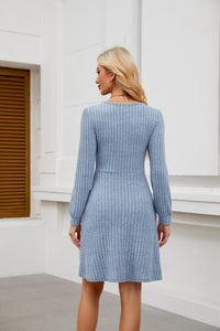 Long Sleeve Ribbed Polyester Dress 11/24