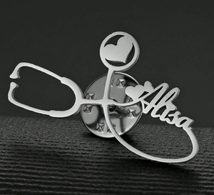 Personalized Stainless Steel Heart Stethoscope Name Pin WEEKLY