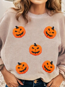 Chenille Pumpkin Corded Sweatshirt 9/7